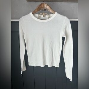 J.Galt White Thermal Women's Cotton Crew Neck Long Sleeve Tee T-Shirt Top‎ S/M